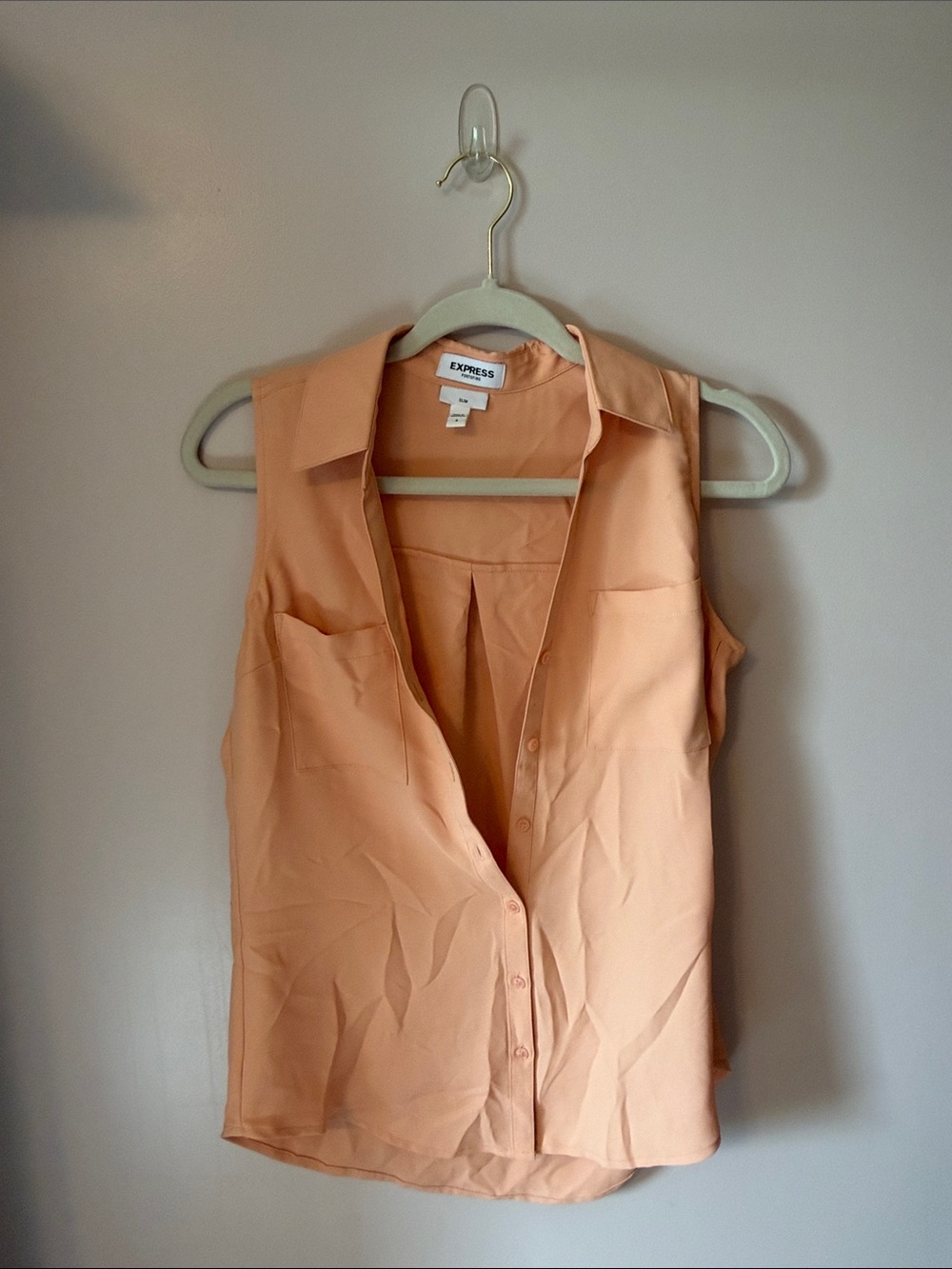 Express Peach Sleeveless Portofino Shirt
